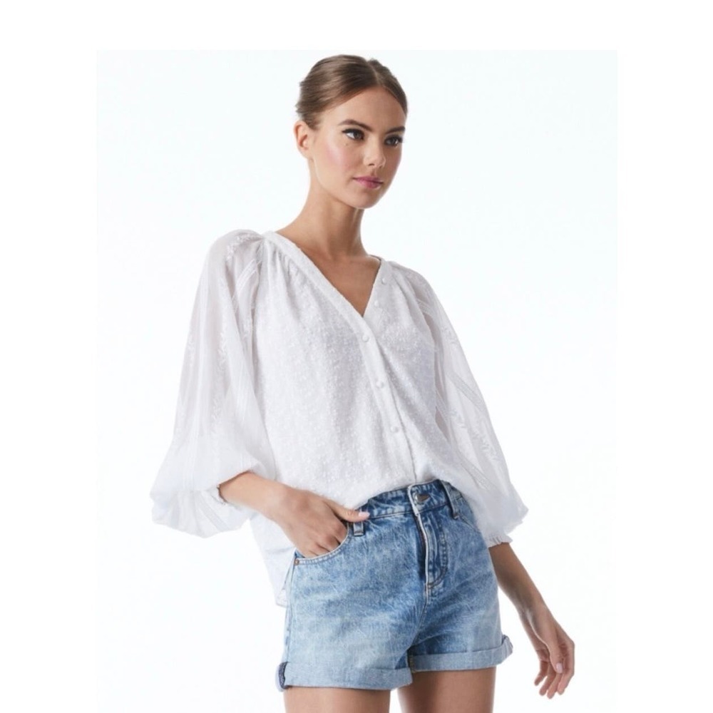 ALICE+OLIVIA Lang Embroidered Button Down Long Sleeve Blouse size Large NWT